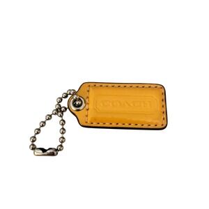 Coach Yellow Patent Leather Handbag Hangtag Replacement Charm Silver Chain 1.75"